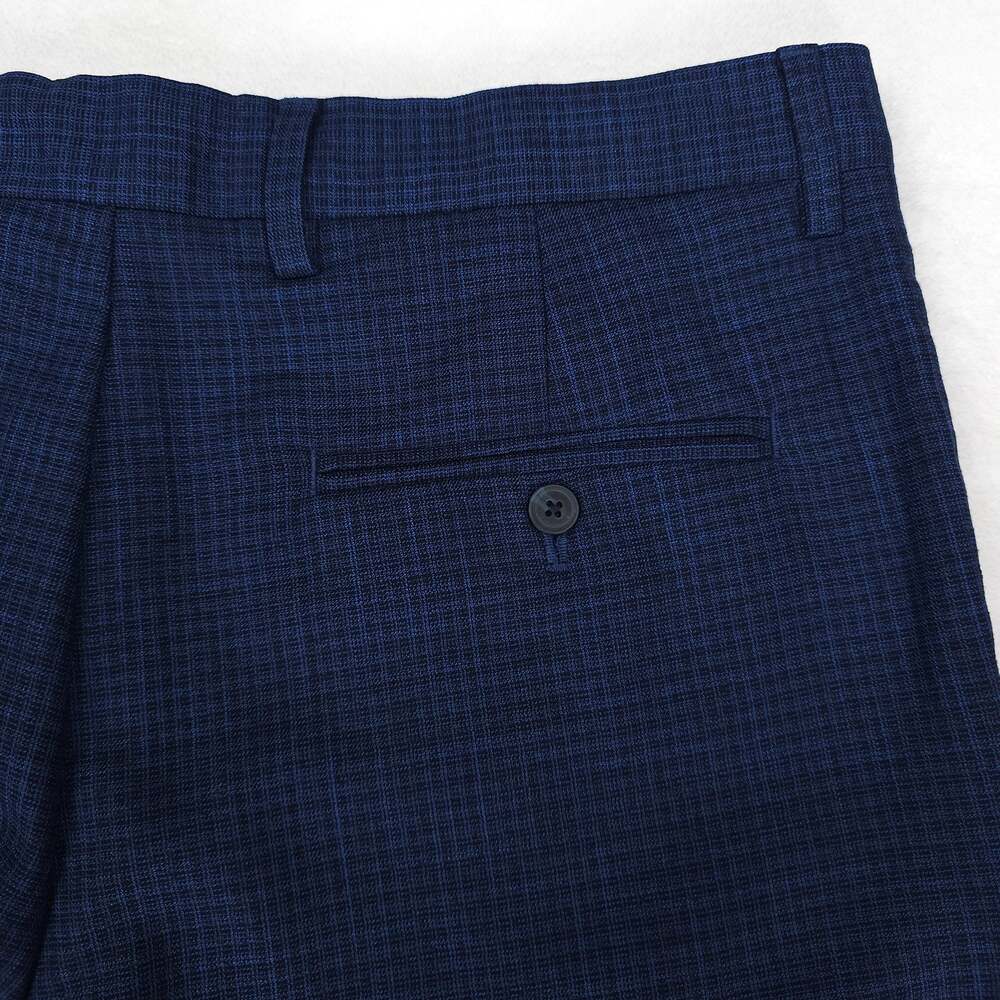 Perry Ellis Mens Modern Fit Dress Pants 36x30 Navy Blue Tonal Grid Plaid Stretch - Picture 5 of 9